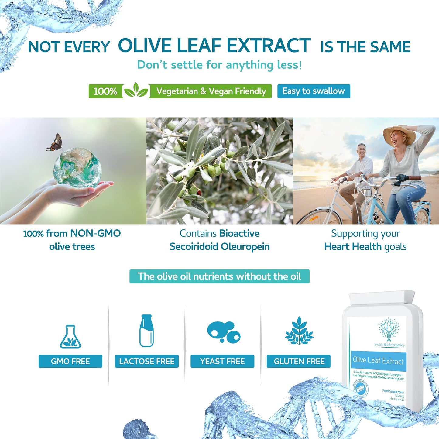 swiss bioenergetics Olive Leaf Extract 6750mg Whole Leaf Equivalent - 60 Capsules - Containing 20% Active Oleuropein