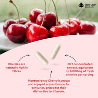 NEW LEAF PRODUCTS Montmorency Cherry 6000mg - 120 Capsules High Strength Concentrate - Natural Tart Cherry Vegan Supplements (not Tablets or Powder) - Non-GMO, 2 Months Supply - (2 per Serving) Made in the UK