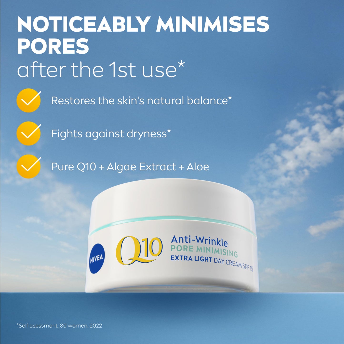 NIVEA Q10 Anti-Wrinkle Pore Minimising Extra Light Day Cream SPF15 (50ml), Anti-Wrinkle Moisturiser with Light Texture, Pore Minimising Cream with UVA/UVB Protection