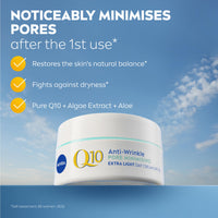 NIVEA Q10 Anti-Wrinkle Pore Minimising Extra Light Day Cream SPF15 (50ml), Anti-Wrinkle Moisturiser with Light Texture, Pore Minimising Cream with UVA/UVB Protection