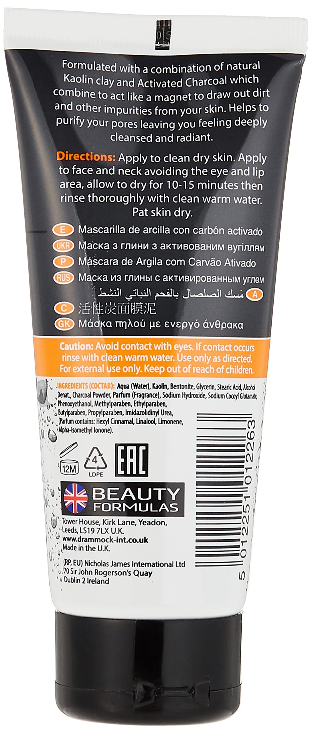 Beauty Formulas With Activated Charcoal Clay Mask 100 millitres