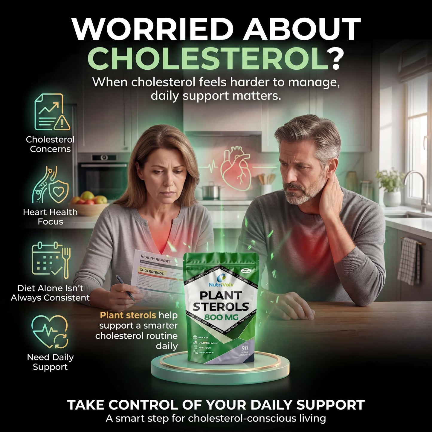 NutriVolv Plant Sterols 800mg Vegan Healthcare Supplements for Heart, Maintains Cholesterol Level and Effectively Boosts Immunity - 90 Capsules