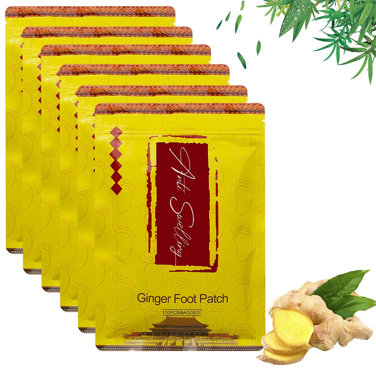 DRTRU 60pcs Ginger Detox Foot Pads - Anti-Swelling Ginger Detoxing Patches for Foot Care, Stress Relief, Improved Sleep