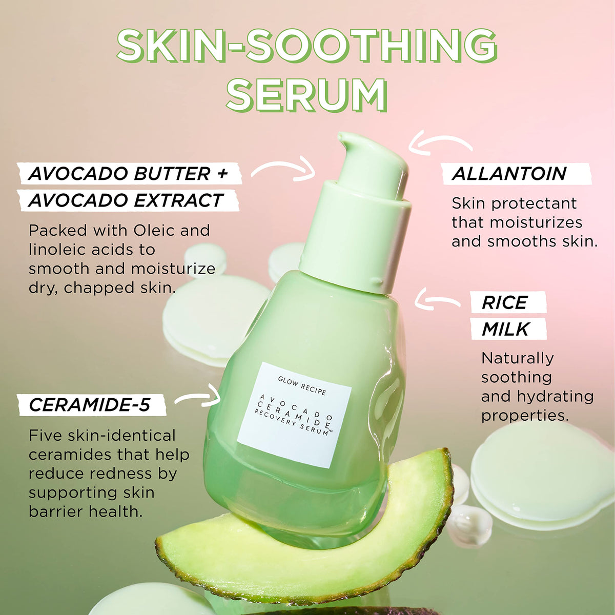 Glow Recipe Serum Skin Care Set - Avocado Ceramide Serum + Strawberry Smooth AHA BHA Serum + Plum Plump Hyaluronic Acid Serum + Pomegranate Peptide Firming Serum Set - 4 Piece Travel Skincare Gift Set