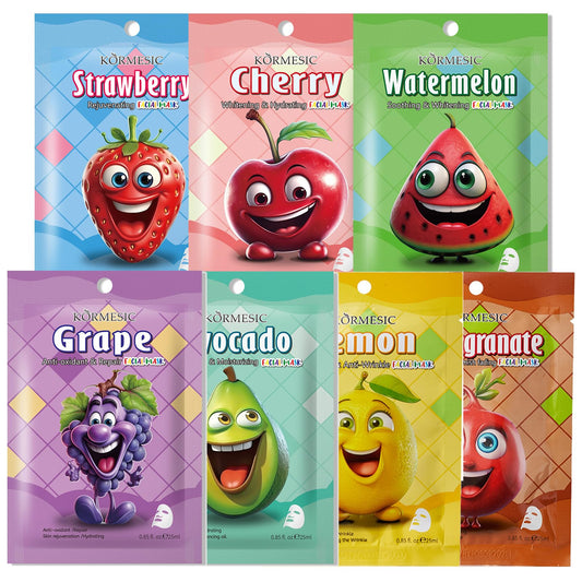 Shengqialun Face Masks Skincare, 7Pcs Fruit Sheet Mask, Sheet Face Mask Face Mask Set for Teenage Girls Face Masks Beauty, Hydrate Brighten Moisturize Soothe Korean Face Mask for All Skin Types