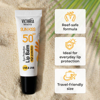 Victoria Beauty Sun Kiss SPF 50 Lip Balm - Lip Sunscreen with Coconut Oil, Sweet Almond Oil, and Hyaluronic Acid, 10ml