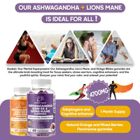 Healthier Options Ashwagandha KSM-66 and Lions Mane Gummies - High Strength 4700mg | All-in-One Gummies with Ginkgo Biloba, B6, B12 & Magnesium | Body, Mind & Cognitive Performance | Mixed Berries