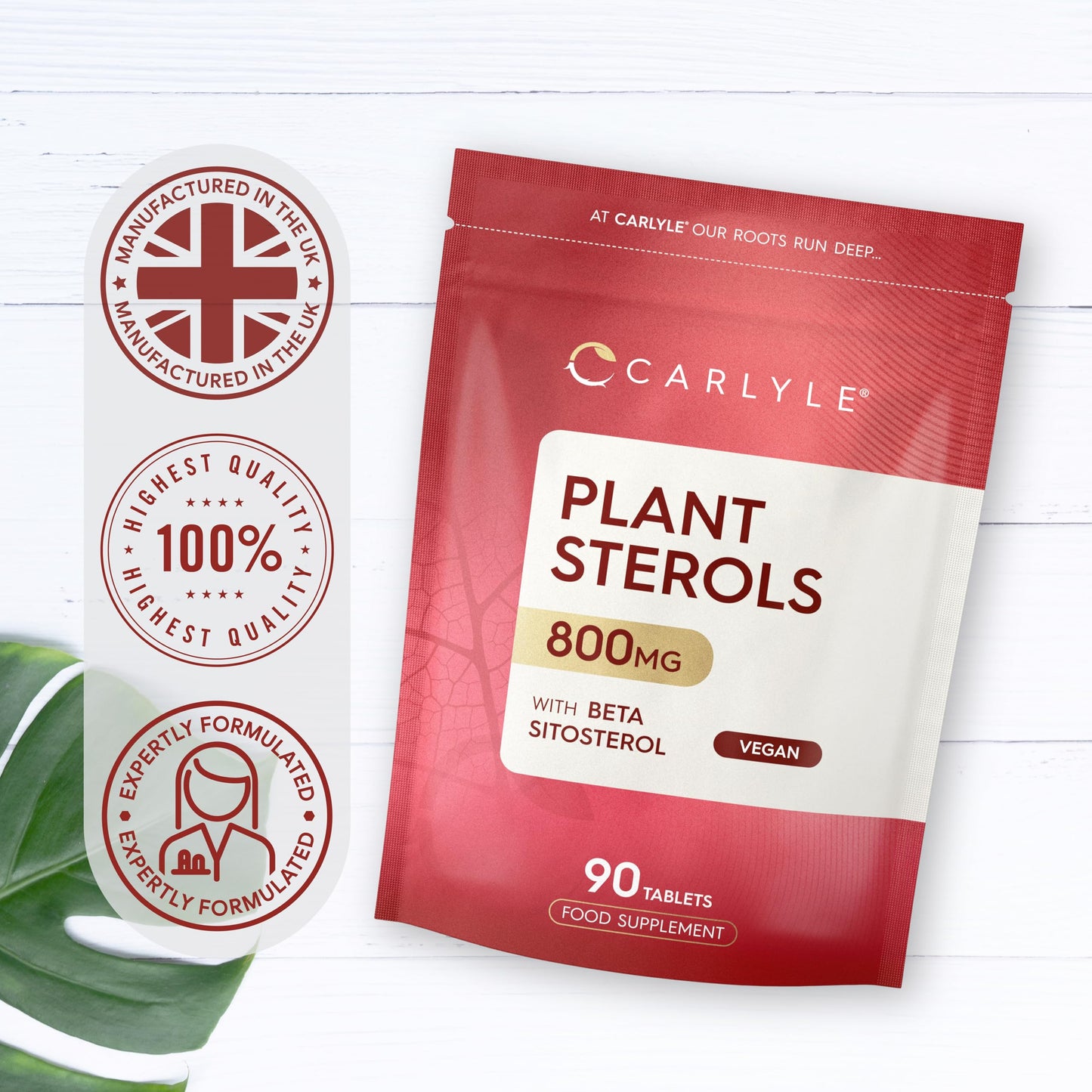 Plant Sterols 800mg Tablets | 90 Count | with Beta-Sitosterol | Vegan and Vegetarian | by Carlyle