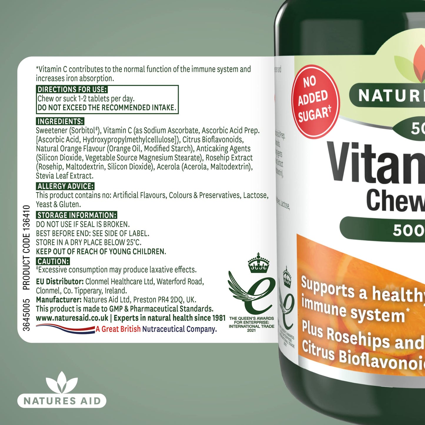 natures aid Natures Aid Chewable Vitamin C 500 mg, Sugar Free, Suitable for Vegans, 50 Tablets