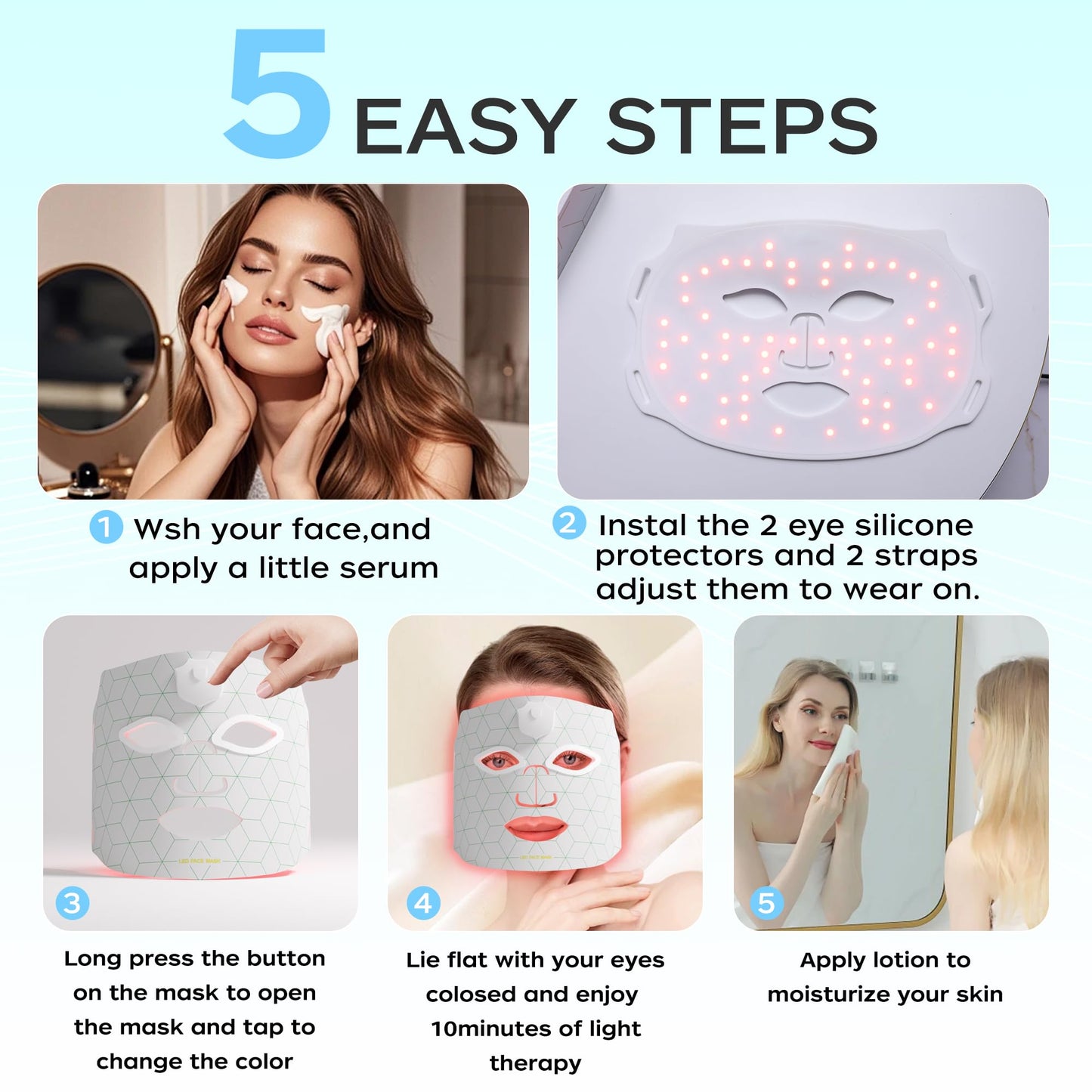 LED Face Mask, Professional Red Light Therapy Mask for Face, Multi-light Modes Skincare at Home, Infrared Face Mask Light Therapy for Acne, Wrinkles, Skin Rejuvenation (White(7 Light Modes))