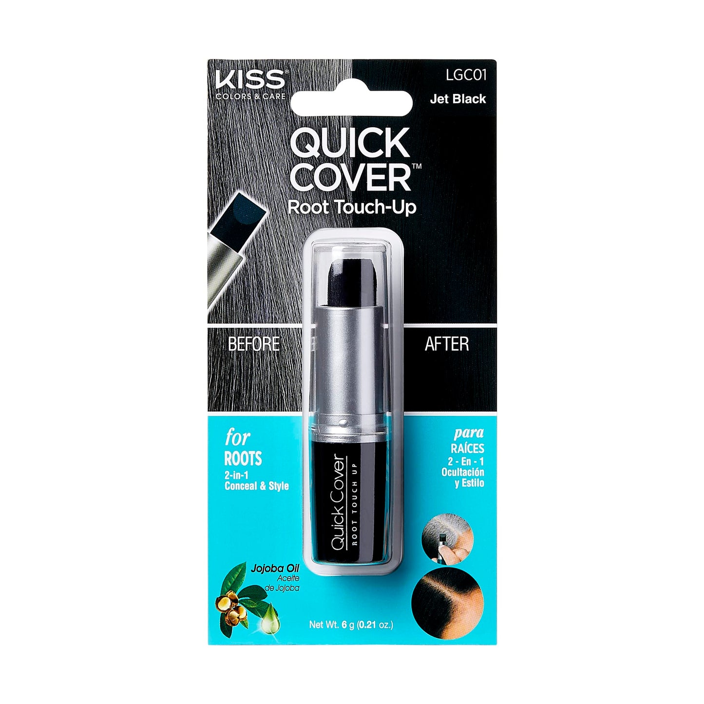RED by Kiss Quick Cover Root Touch Up Stick Type Water-Resistant Temporary Gray Concealer Cover Up Brush for Hair and Beard (Jet Black)