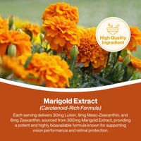 Hepatica Lutein | 30 mg, Zeaxanthin 6 mg & Meso-Zeaxanthin 9 mg | from Marigold Extract 300 mg | 120 Vegan Capsules | Tagetes erecta | GMP & 3rd Party Lab Tested