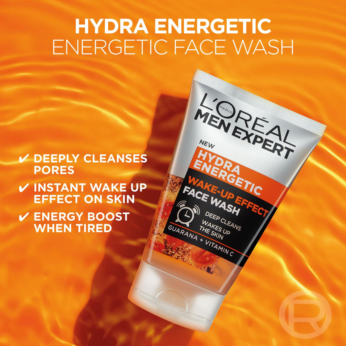 L’Oréal Paris men expert L’Oréal Paris Men Expert Wake-up Effect Face Wash 100ml, Hydra Energetic Face Wash With Vitamin C*, for Dull and Tired-Looking Skin, Cleanses Pores and Energises Skin
