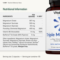 Vital Haven Magnesium Supplement - Citrate + Glycinate + Taurate with Vitamin B6 and BioPerine - 2 Capsules - UK Made
