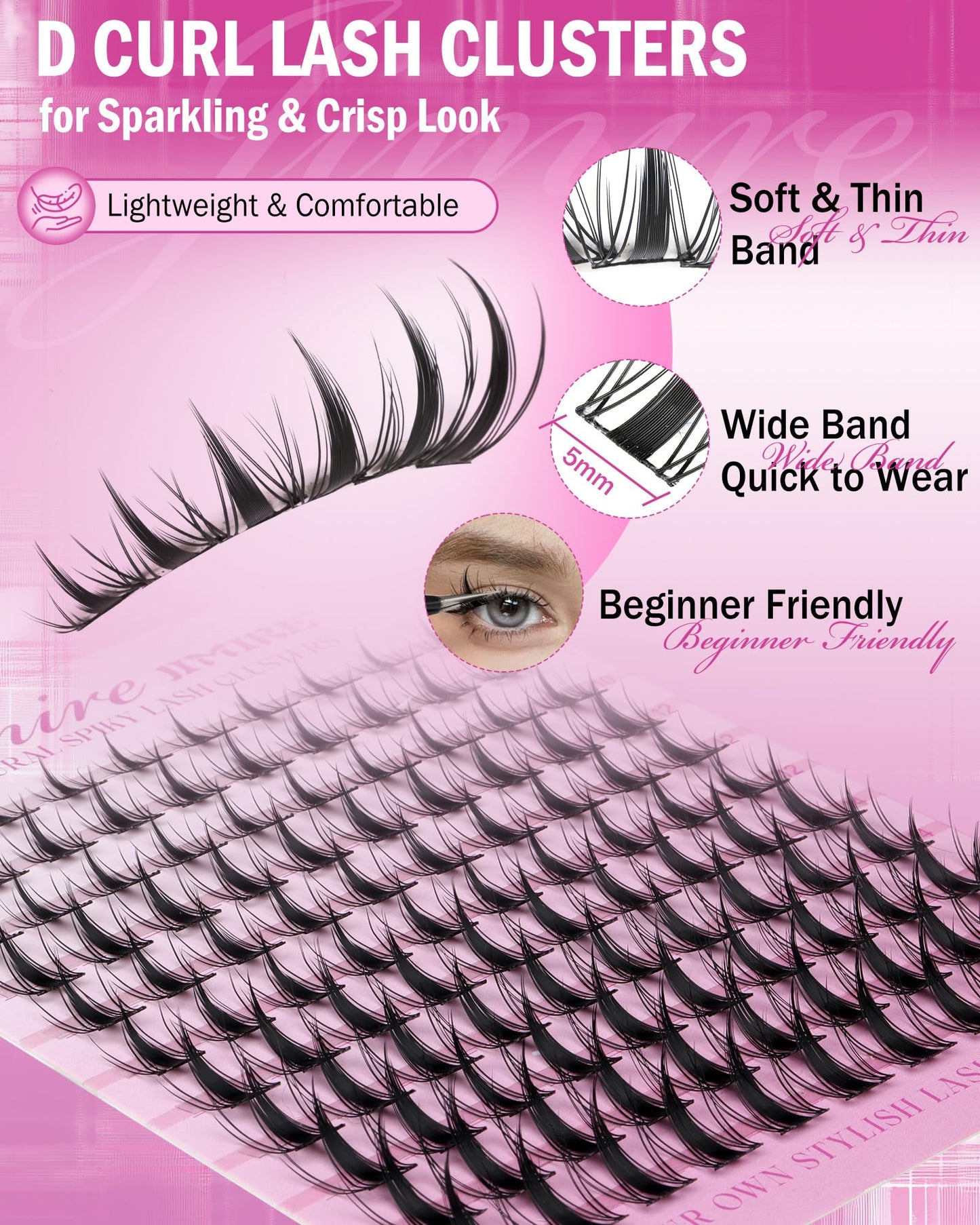 JIMIRE Fairy Lash Clusters Natural Look Manga Cluster Lashes Wispy D Curl Individual Eyelashes 110 Pcs 8-16MM Wispy Lashes Individual Cluster Wet-Look Lashes Extension with Invisible Lash Band
