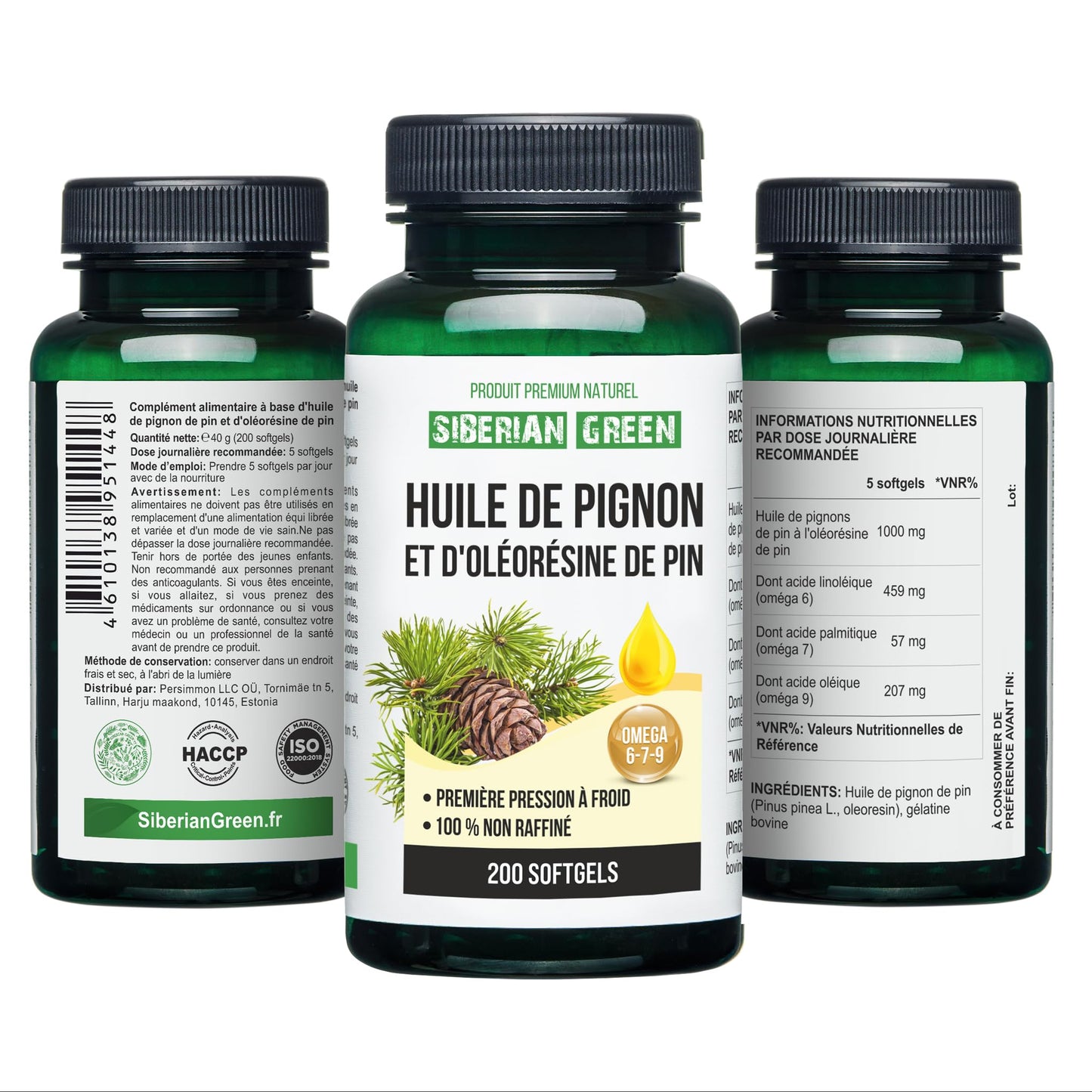Siberian Green Pine Nut Oil w/Pine Resin Capsules 200 Softgels Wild Harvested Siberia Altai Cold Pressed Unrefined