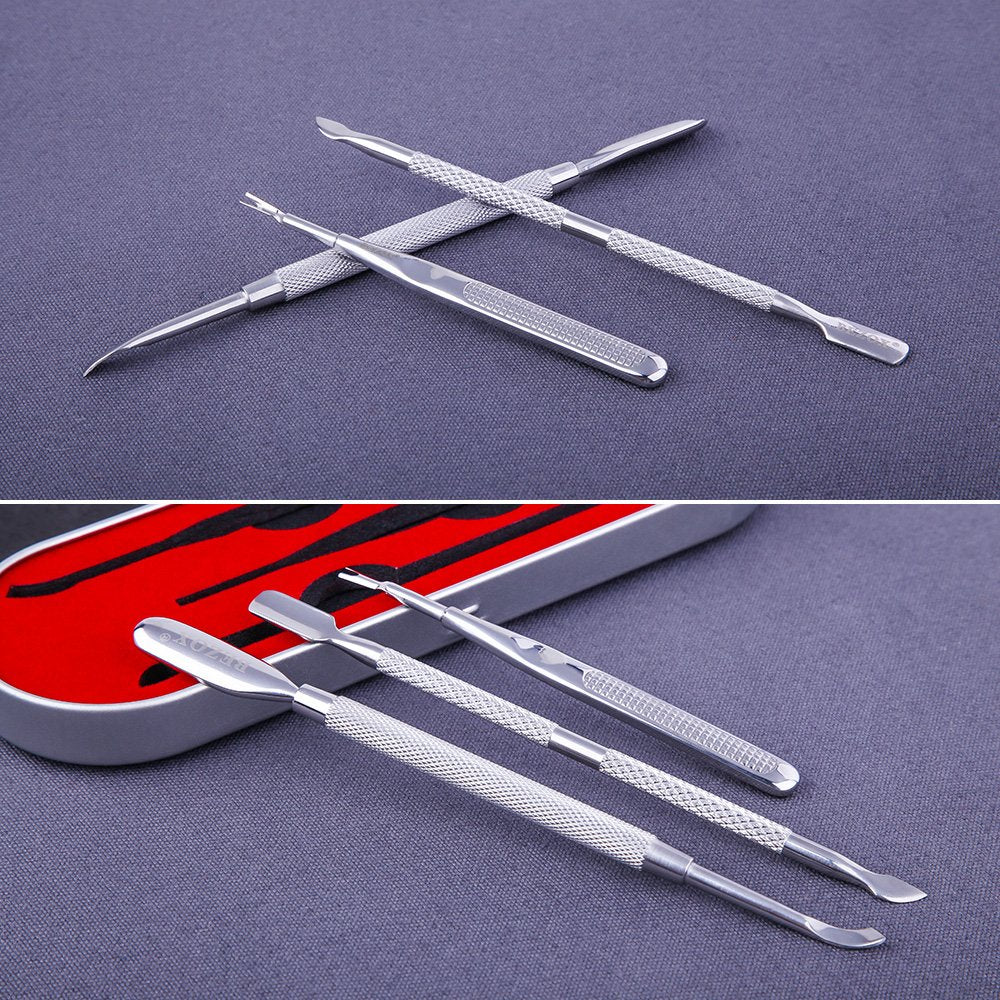 BEZOX Professional Cuticle Pusher 3pcs, Premium Stainless Steel Cuticle Trimmer UV Gel Polish Remover - Cuticle Removal Fork Nail Art cleaner Trimmer