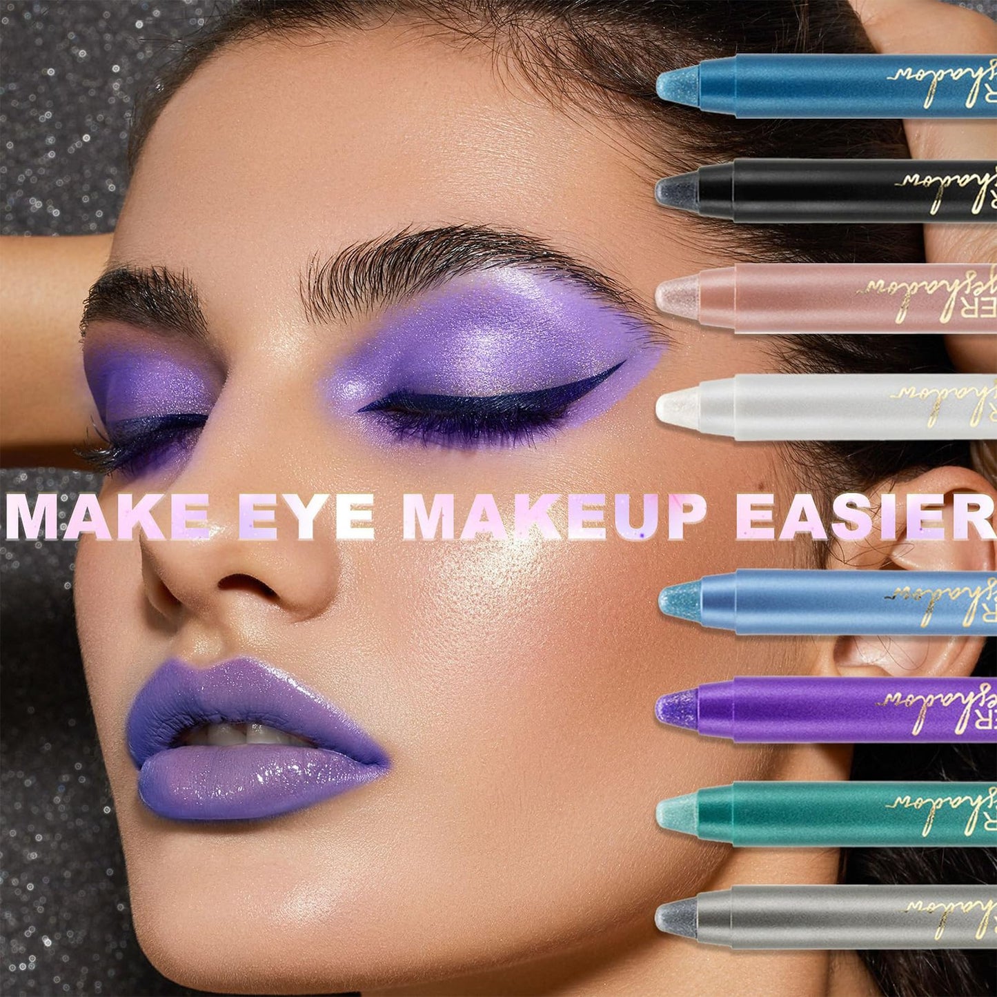 SHEBEEDO Purple Eyeshadow,Cream Eyeshadow Stick Glitter Pen With Sharpener,Metallic Eyeshadow Stick Comfortable Formula,Shimmer Eye Shadows Blendable Longwear Glitter Highly Pigmented Eyeshadow Woman Make up