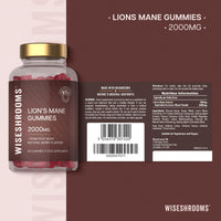 Lions Mane Gummies 60,000mg Per Bottle | High Strength Supplement from Fruit Body | Vegan Mushroom Extract | 1000mg x 60 Natural Berry Flavour Gummies | by Wiseshrooms