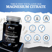 Magnesium Citrate 1480mg - 240 Vegan Capsules - 4 Month Supply - Providing 444mg Elemental Magnesium - Magnesium Capsules not Magnesium Tablets - High Strength Magnesium Supplement