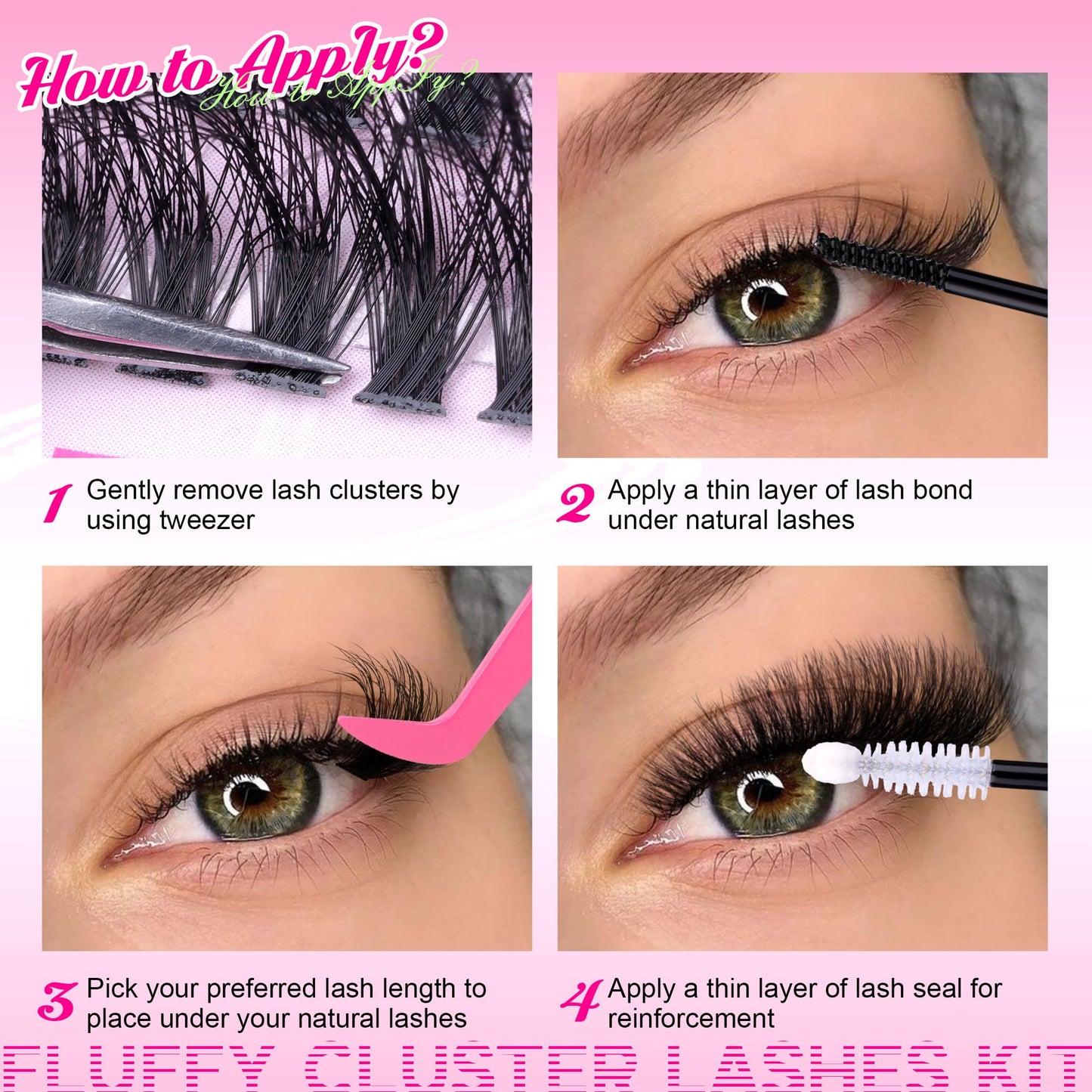 PHKERATA Fluffy Individual Eyelashes Kit 280Pcs Clusters Lashes Kit DIY Lash Extension kit Russian D Curl Lashes Individual Cluster with Lash Bond and Seal Lash Glue,Tweezers (60+80P, 10-18mm Mix)