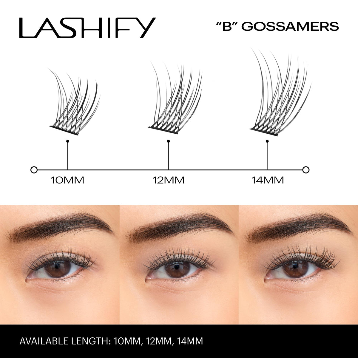 Lashify Bold 14mm Gossamer DIY Eyelash Extensions Refill, Black, Easy False Eyelashes for a Natural Look