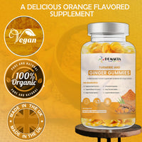 Homacia Turmeric and Ginger Gummies | Natural Orange Flavor | High Strength Ginger and Turmeric Gummies for Adults | Supports Joint and Bone Health | Non-GMO, Vegan Friendly | UK Made | 120 Gummies