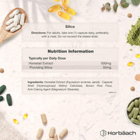 Horbäach Silica Supplement 500mg | High Strength Silica from Horsetail Extract | 120 Powder Capsules | Vegan | 4 Month Supply | by Horbaach