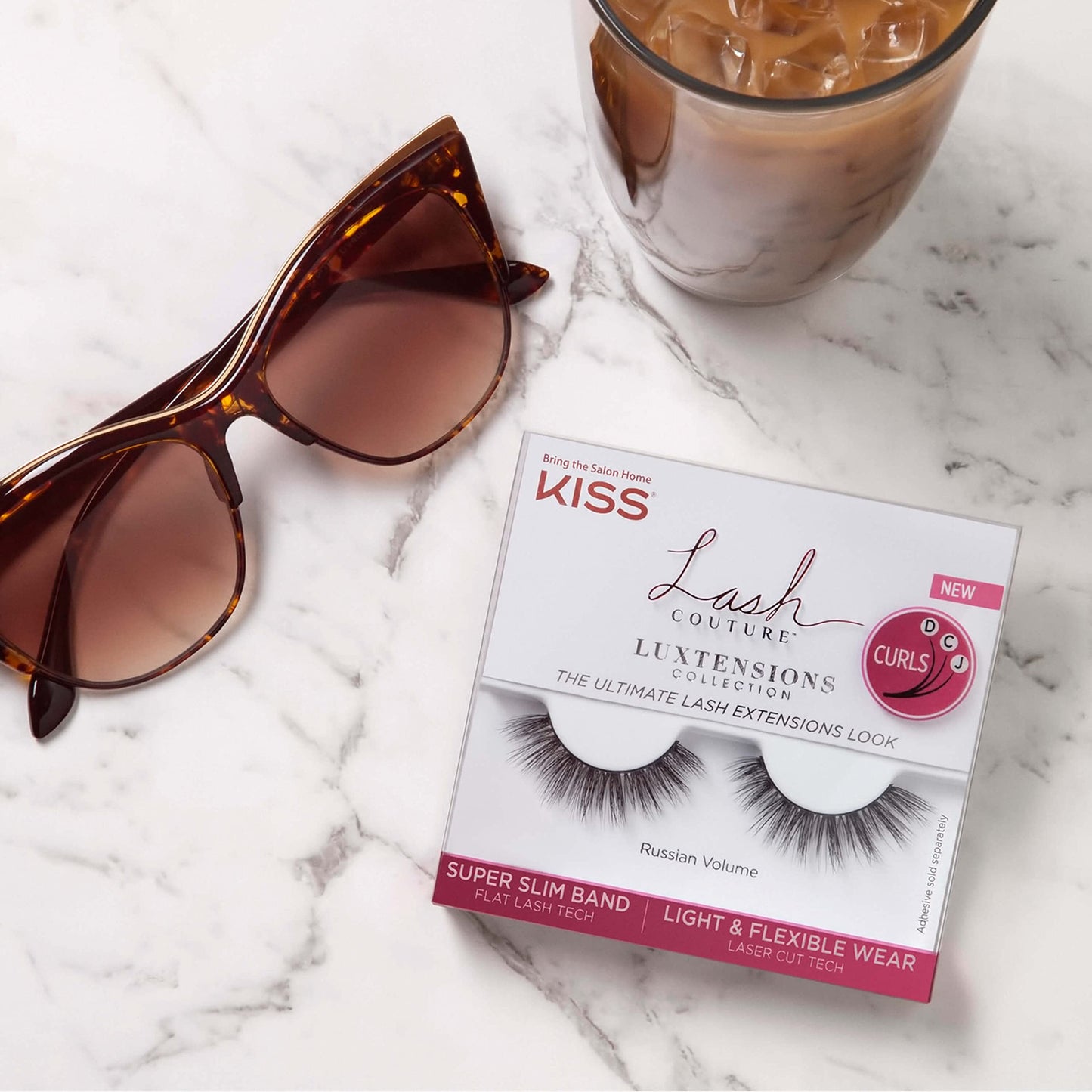 KISS Lash Couture LuXtensions Collection 1 Pair of Fake Lashes, Russian Volume, Light and Flexible Faux-Mink Eyelash with Super Slim Band includes Lash Glue
