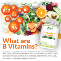 Vitamin B Complex High Strength - 180 Vegan Tablets - 6 Month Supply - Contains all 8 B Vitamins in 1 Tablet - Vitamins B1, B2, B3, B5, B6, B12, Biotin & Folic Acid - Nu U Nutrition