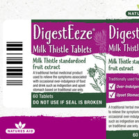 Natures Aid DigestEeze Milk Thistle 60 Tablets – Supports Liver & Digestive Health – High Strength Silymarin – Vegan, Non-GMO, Gluten-Free – Traditional Herbal Remedy for Indigestion Relief