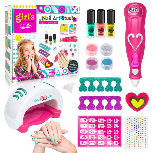 hirsrian Toys for 5 6 7 8 9 10 Year Old Girls, Kids Nail Polish Sets for Girls, Kids Makeup Sets for Girls, Present for 5-9 Year Old Girl, Nail Art Craft Kits for Kids, Best Gift for 5 6 7 8 9 Year Old Girl