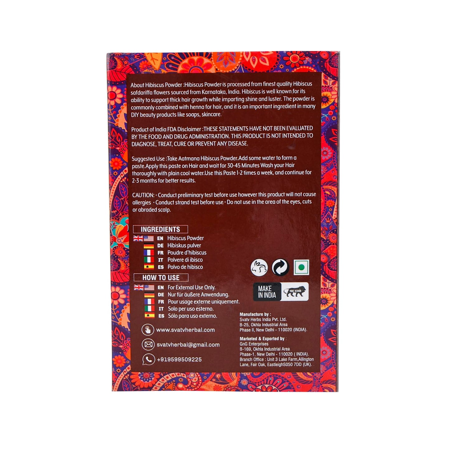 AATMANA Hibiscus Powder | Sabdariffa | Rosa Sinensis | Natural Powder for Hair & Skin | Prevent hair Problem & Minimizes Skin Pores for Men & Women 100g