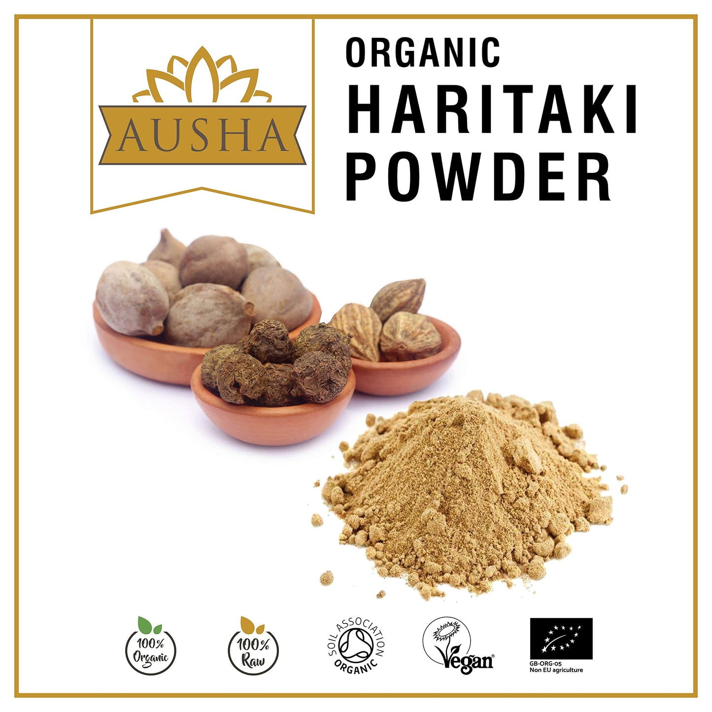AUSHA Ausha Organic Haritaki Powder 100g | Terminalia Chebula l Constipation Relief,Detox| Certified Organic