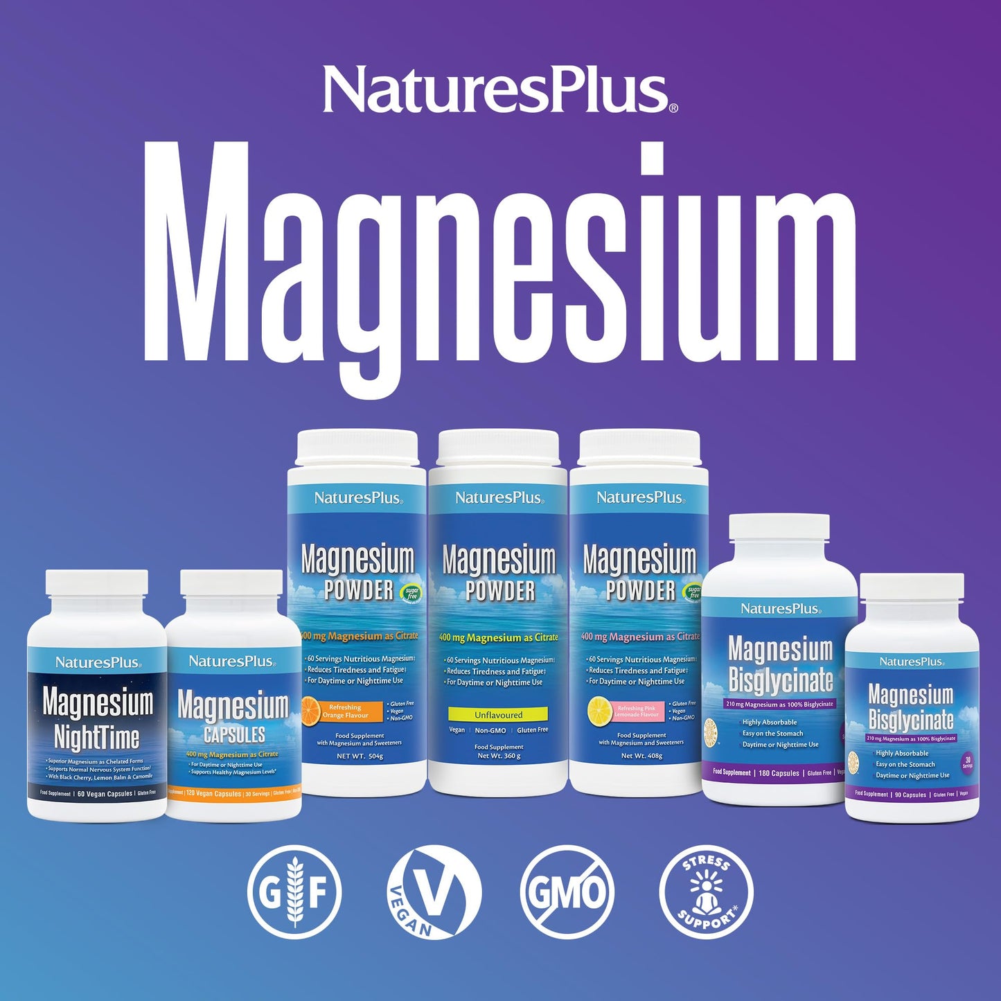 Nature's Plus NaturesPlus Magnesium Night Time - Magnesium Glycinate and Taurate Supplement with L-Theanine, Ashwagandha, Lemon Balm, B6, Hops - Vegan, Gluten Free - 60 Capsules