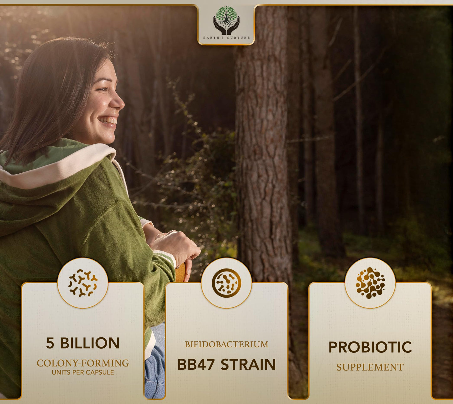 Earth's Nurture EN Bifidobacterium Probiotics | 90 High Strength Bifidobacterium Probiotic Capsules - 5 Billion CFU Bifi per Capsule | Non-GMO, Gluten & Allergen Free | Manufactured in the UK