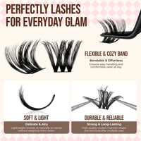 LASHVIEW Cluster Lashes 144Pcs D Curl Lash Clusters Natural Fluffy and Wispy Lashes Individual Cluster Super Thin Band Individual Eyelashes Soft and Comfortable for All Day (B24)