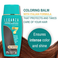 Leganza Hair Coloring Conditioner Natural Balm Color Light Brown Nº 30 | Enriched with 7 Natural Oils | Ammonia, PPD and Paraben Free | 150 ml