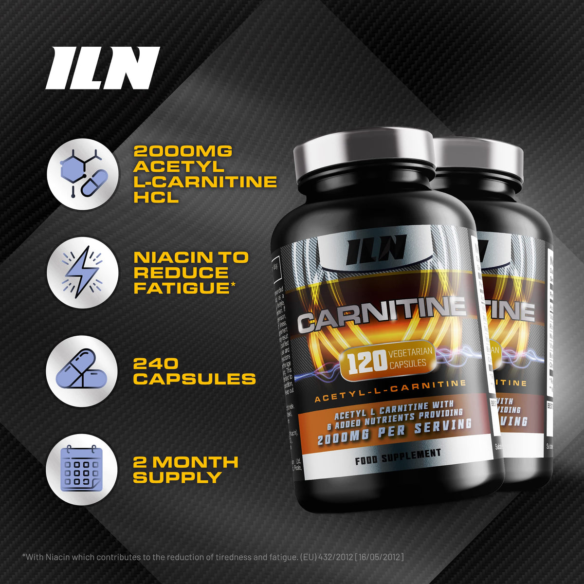 Iron Labs Nutrition Acetyl L Carnitine Capsules - Double Pack - 2000mg Acetyl L-Carnitine x 60 Servings - Carnitine Plus 6 Added Nutrients (240 Vegetarian Capsules)