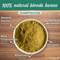 virhea VIRHEA® Blonde Henna Powder 100g - Organic Plant-Based Hair Dye for Natural Blond Colour - Chemical-Free Treatment for Grey Hair - Vegan Vegetable Hair Colour for Beautiful Blond Hair