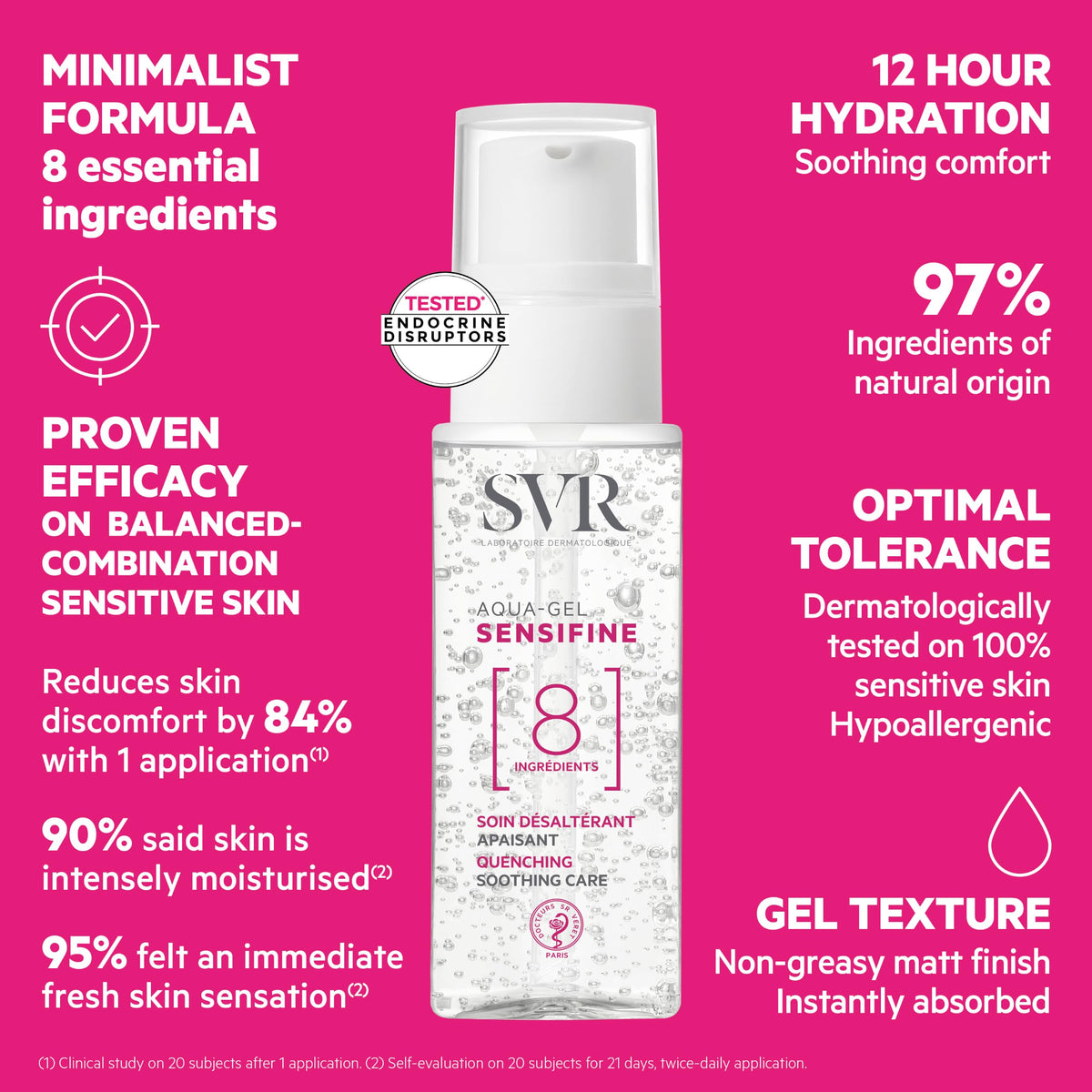 SVR SENSIFINE Cooling, 24h Hydrating Face Aqua-Gel for Hypoallergenic, Hypersensitive, Reactive Blanced-to-Normal Skin, 8-Ingredient Minimalist Formula, 40ml