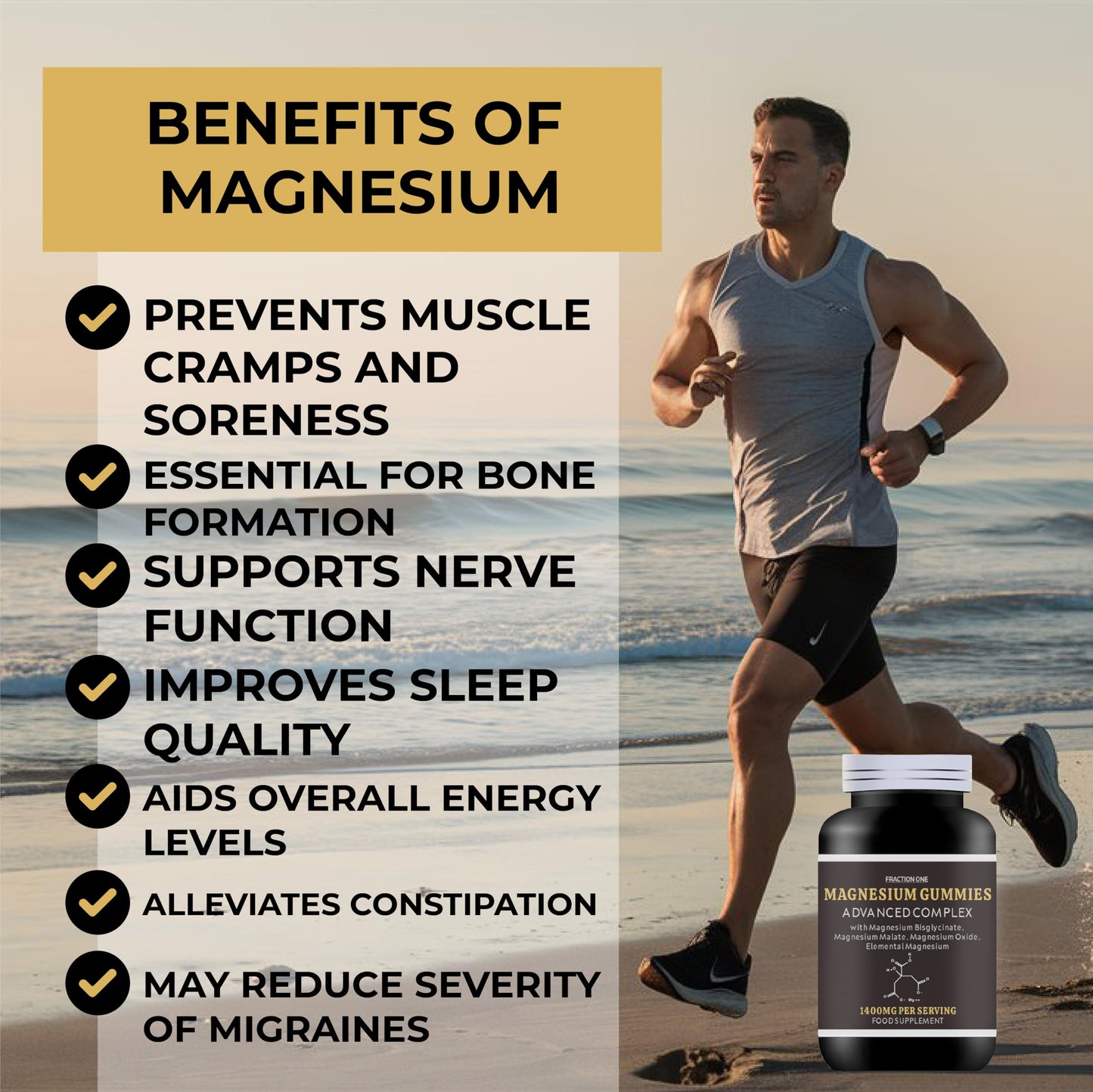 Fraction One Magnesium Gummies - 120 Gummies - 60 Servings - 2600MG PER Serving - Magnesium Citrate 1400mg - Magnesium Glycinate 250mg - Magnesium Malate 200mg - Magnesium Oxide 150mg - Elemental Mg 605.5 mg