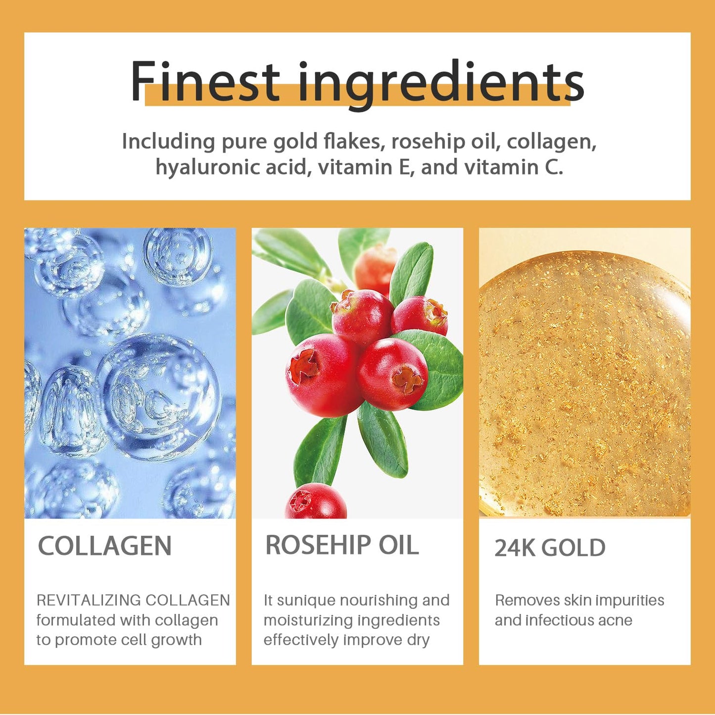 EverestBeauty 24K Gold Serum Pigmentation Uneven Skin Tone Dark Circles Collagen Boost