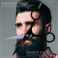 YNR Instruments England | Beard Moustache Scissors | Professional German Steel Mustache Trimming | Hand Forged Precision Edge Men Facial Hair Grooming Kit All Body Hair (Black)