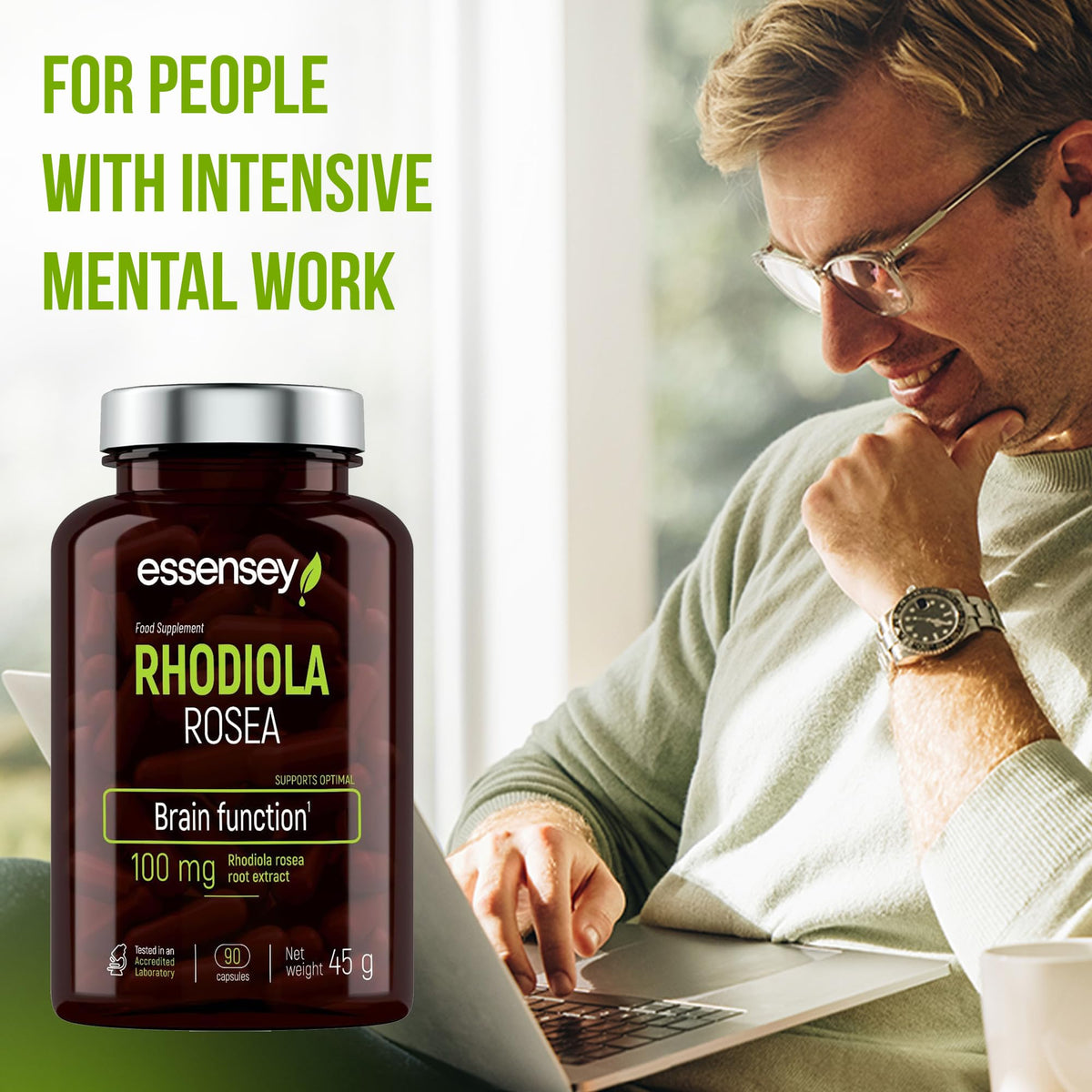 ESSENSEY Essensey Rhodiola Rosea Extract - 100mg - Enhancement of Cognitive Function and Circulatory Support | Optimal Brain and Gastrointestinal Function | Supplement | 90 Vegetarian Capsules
