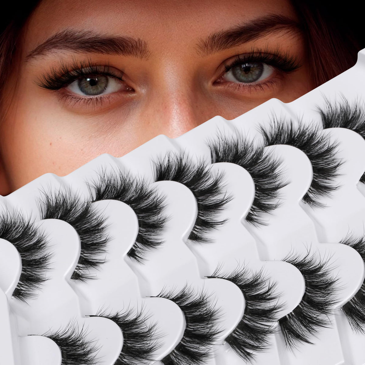 Himirell False Eyelashes 6D Lightweight Natural Comfortable 7-14 mm Demi Wispy Cat Eye Lashes Clear Band Daily Eyelashes Strips Fluffy Soft Fake Eyelashes Packs