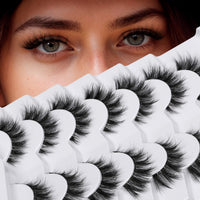 Himirell False Eyelashes 6D Lightweight Natural Comfortable 7-14 mm Demi Wispy Cat Eye Lashes Clear Band Daily Eyelashes Strips Fluffy Soft Fake Eyelashes Packs