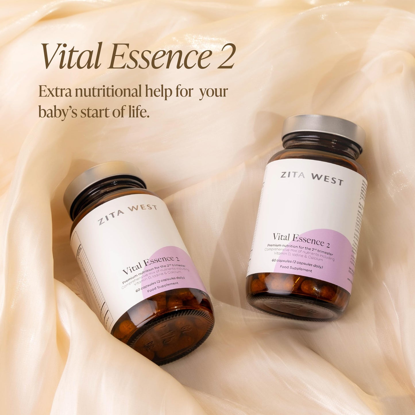 Zita West Vital Essence 2 - Premium Pregnancy Vitamins for Women - Second Trimester Multivitamins - 60 Capsules (1 Month Supply)
