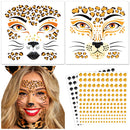 DPKOW Leopard Face Tattoos & Gems, Temporary Tattoos & Face Gems for Kids & Adults, Waterproof, Leopard Print