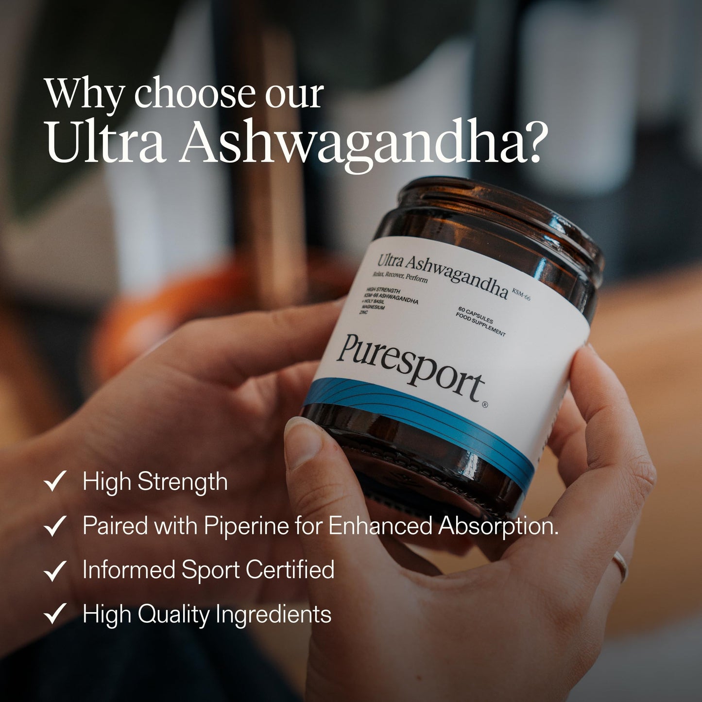 Puresport Ultra Ashwagandha KSM-66 Supplement, 60 Capsules